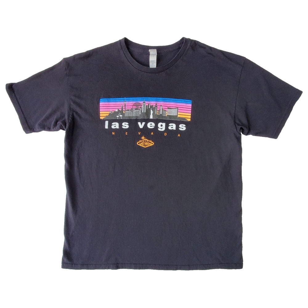 Las Vegas Nevada Skyline Graphic T‎ Shirt Mens XL Black Retro Sunset